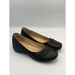 Strictly Comfort Black Leather Flats Low Wedge Comfort Shoes 10M